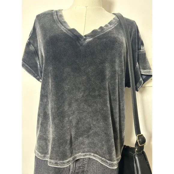 Cloth & Stone Anthropologie Gray Velvet v neck shirt - Picture 3 of 3
